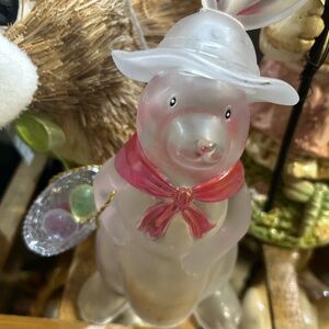 Frosted Glass Bear Figurine with Pink Scarf